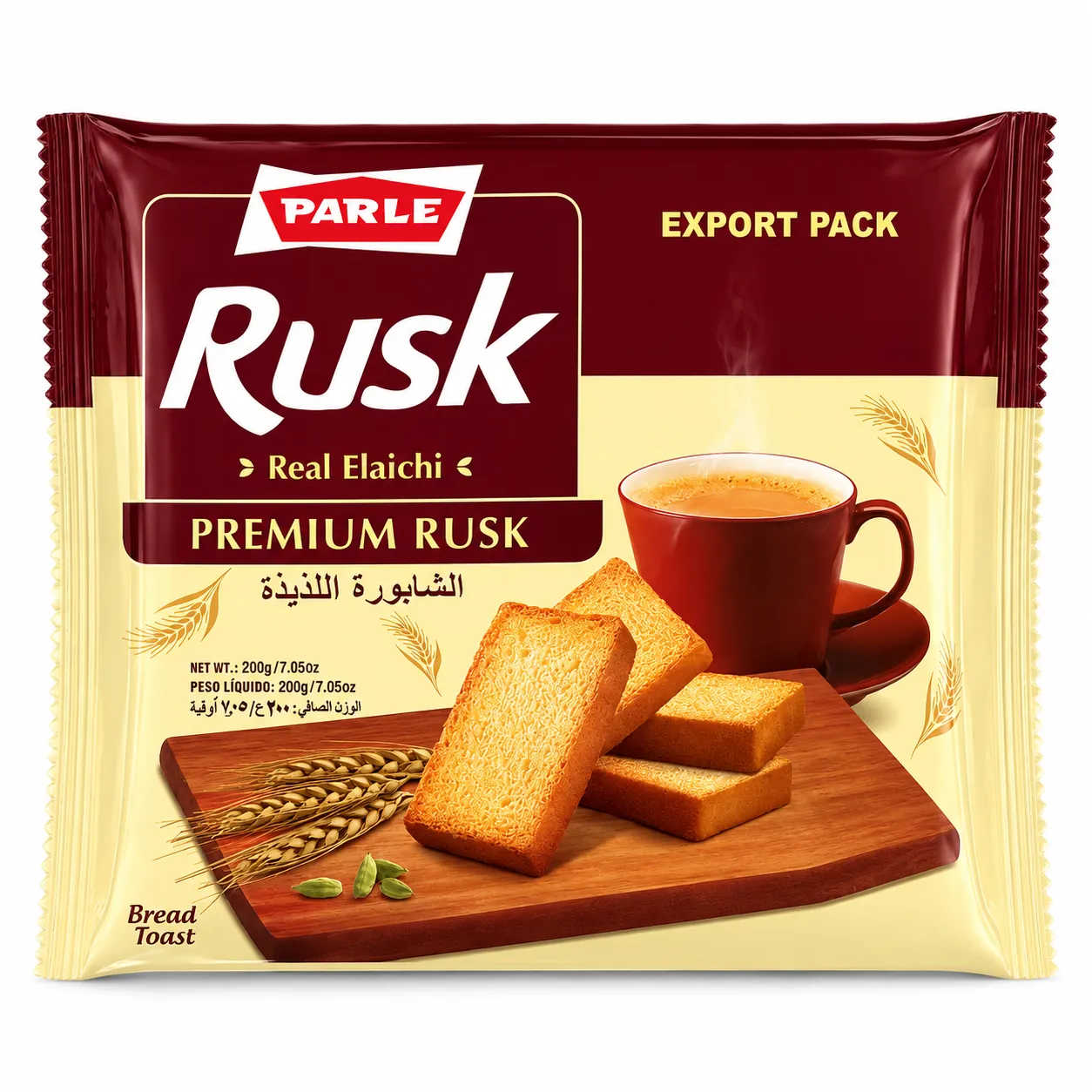 Parle Premium Rusk Real Elaichi 200g | Crispy Cardamom Toast Rusks | Export Pack | Indian Tea Rusk